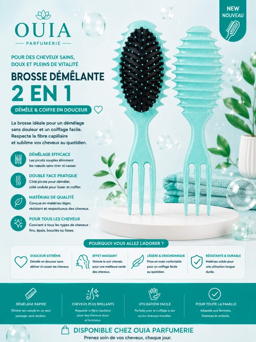 Brosse Démêlante 2 en 1 pour Cheveux Secs et Humides – Brosse de Massage avec Peigne à Dents Larges
