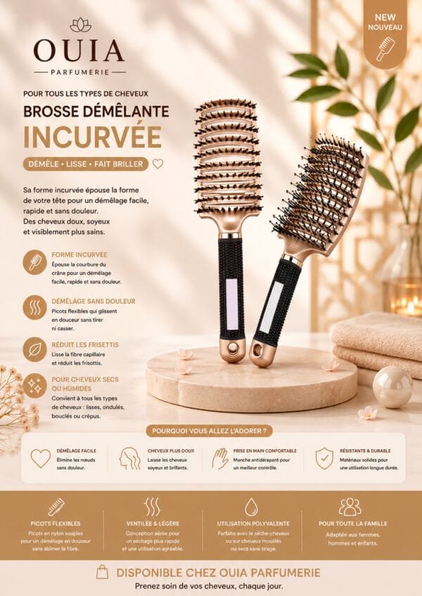 Brosse Démêlante Magique en Nylon – Brosse Ventilée et Incurvée pour Cheveux Bouclés, Secs ou Humides