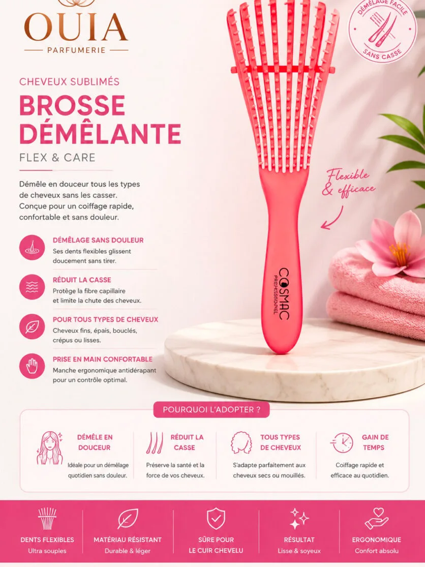 Brosse Démêlante Professionnelle Cosmac – Tête Aérée pour Cheveux Bouclés et Crépus