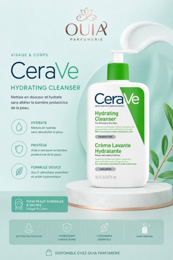 CeraVe Crème Lavante Hydratante 473 ml – Nettoyant Doux pour Peaux Normales à Sèches