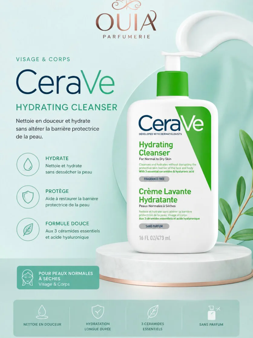 CeraVe Crème Lavante Hydratante 473 ml – Nettoyant Doux pour Peaux Normales à Sèches