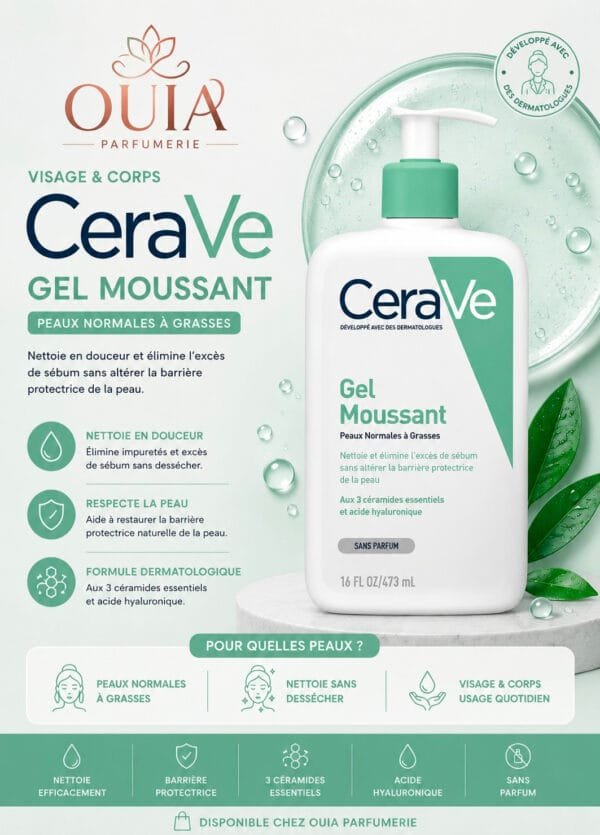 CeraVe Gel Moussant 473 ml – Nettoyant Purifiant pour Peaux Normales à Grasses