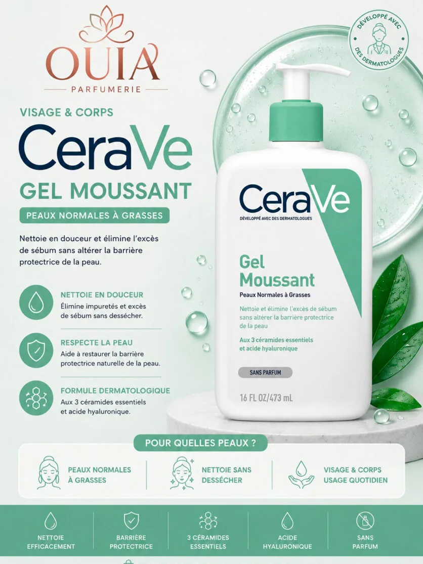 CeraVe Gel Moussant 473 ml – Nettoyant Purifiant pour Peaux Normales à Grasses