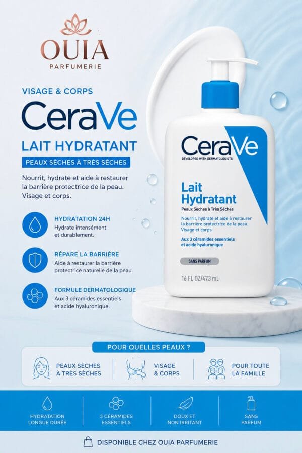 CeraVe Lait Hydratant 473 ml – Hydratation Longue Durée pour Peaux Sèches à Très Sèches