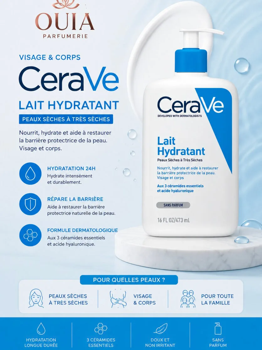 CeraVe Lait Hydratant 473 ml – Hydratation Longue Durée pour Peaux Sèches à Très Sèches