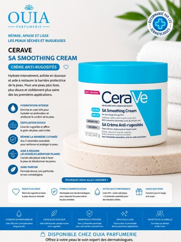 CeraVe SA Crème Anti-Rugosités – Soin Lissant et Hydratant pour Peaux Sèches et Rugueuses