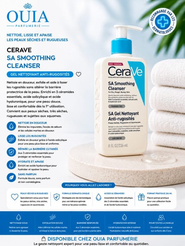 CeraVe SA Gel Nettoyant Anti-Rugosités 236 ml – Nettoyant Lissant pour Peaux Sèches, Rugueuses et Irrégulières