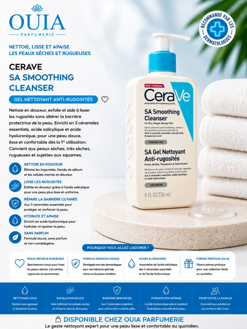 CeraVe SA Gel Nettoyant Anti-Rugosités 236 ml – Nettoyant Lissant pour Peaux Sèches, Rugueuses et Irrégulières