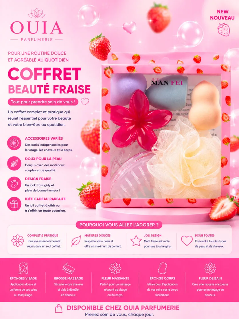 Coffret Beauté & Accessoires Spa Rose – Éponge de Bain, Éponges Maquillage & Brosse de Massage pour Cheveux