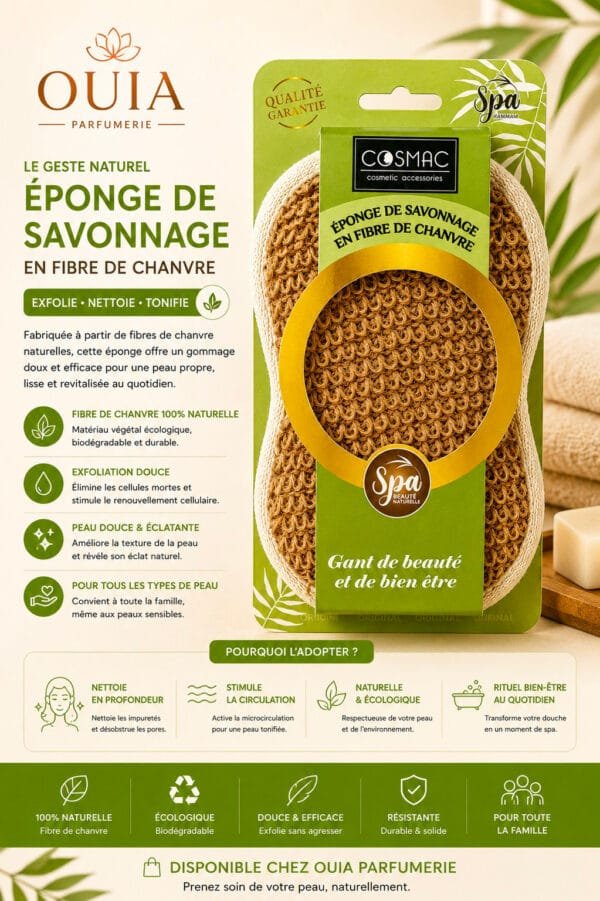 Éponge de Savonnage en Fibre de Chanvre Cosmac Spa – Exfoliation Naturelle et Soin du Corps