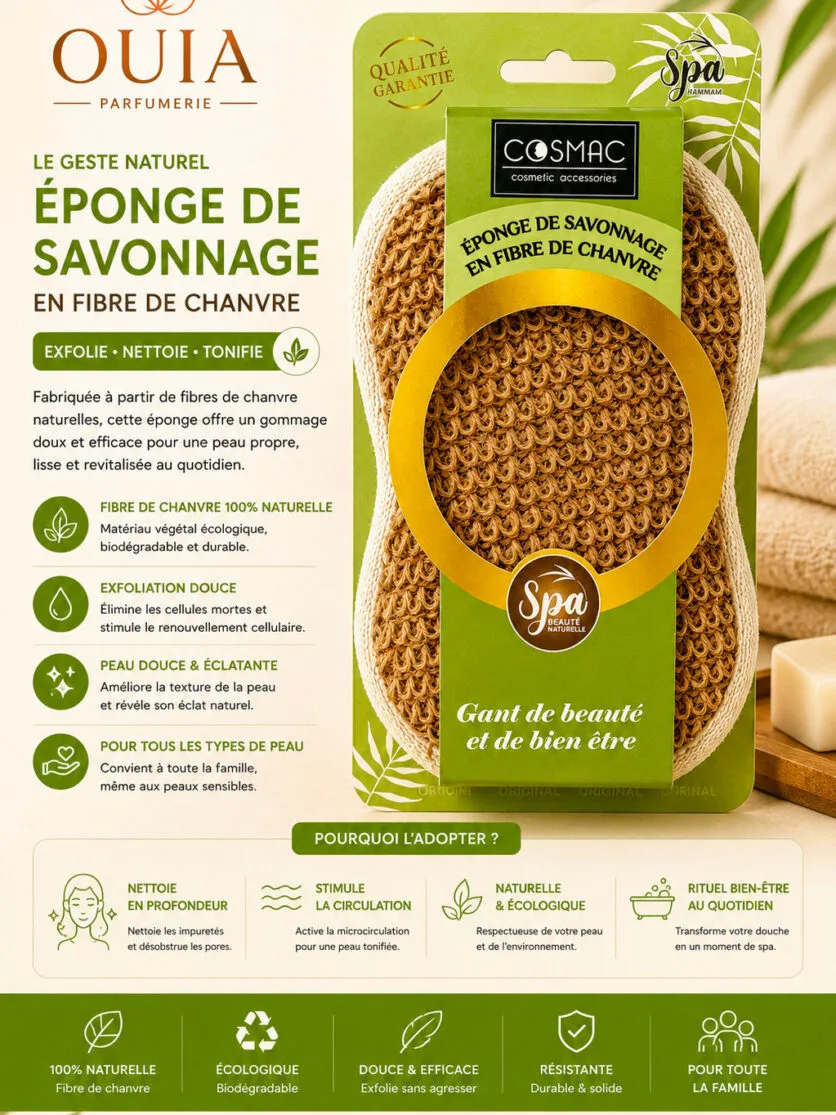 Éponge de Savonnage en Fibre de Chanvre Cosmac Spa – Exfoliation Naturelle et Soin du Corps