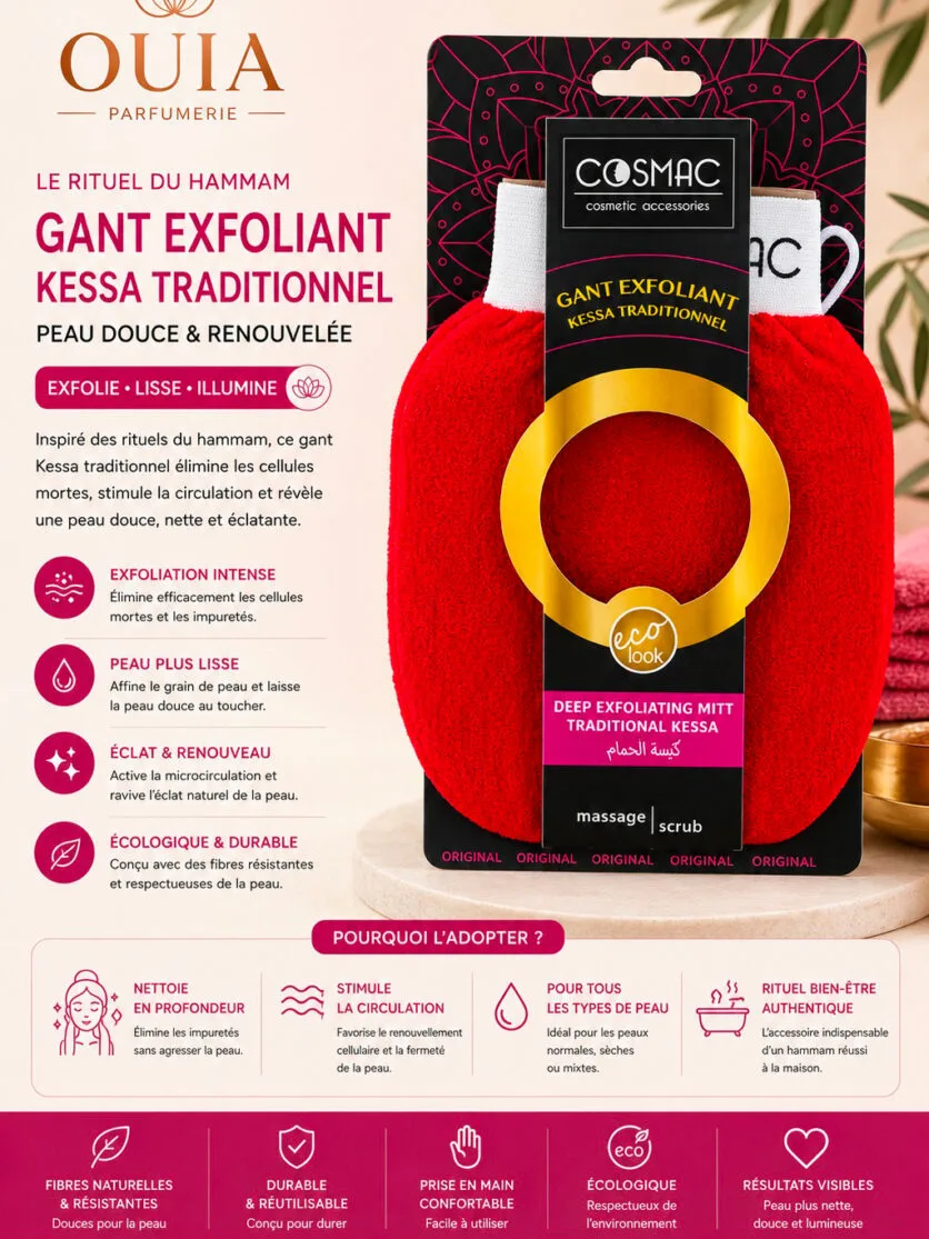 Gant Kessa Cosmac – Gant Exfoliant Traditionnel pour Hammam et Soin du Corps