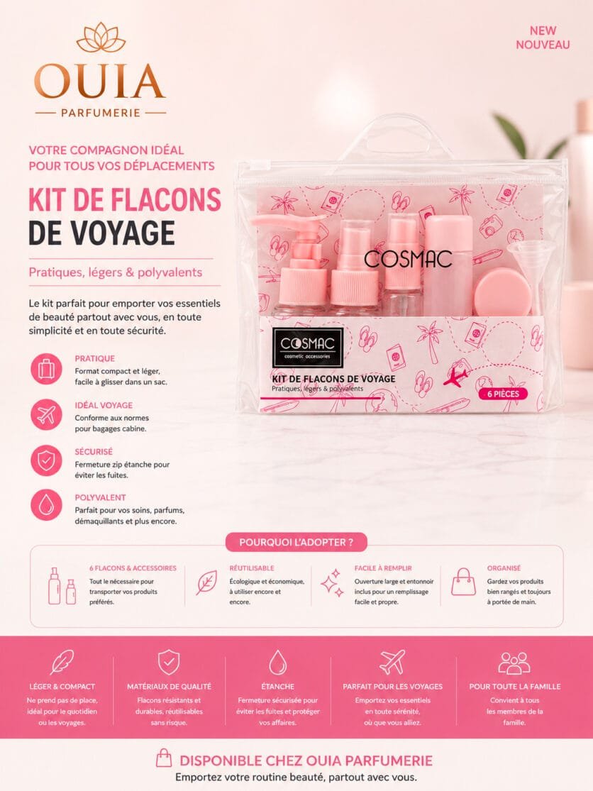 Kit de Flacons de Voyage COSMAC – Ensemble de Contenants Réutilisables pour Produits de Toilette