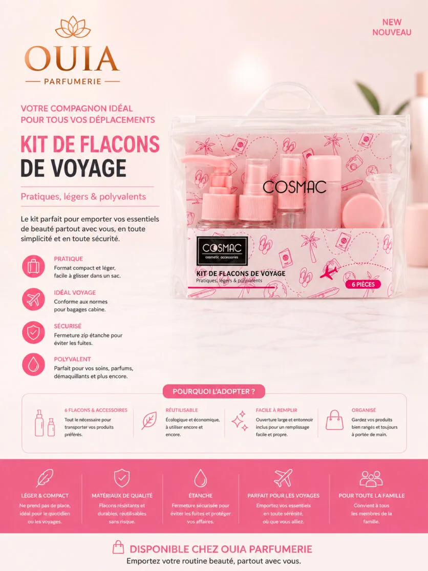 Kit de Flacons de Voyage COSMAC – Ensemble de Contenants Réutilisables pour Produits de Toilette