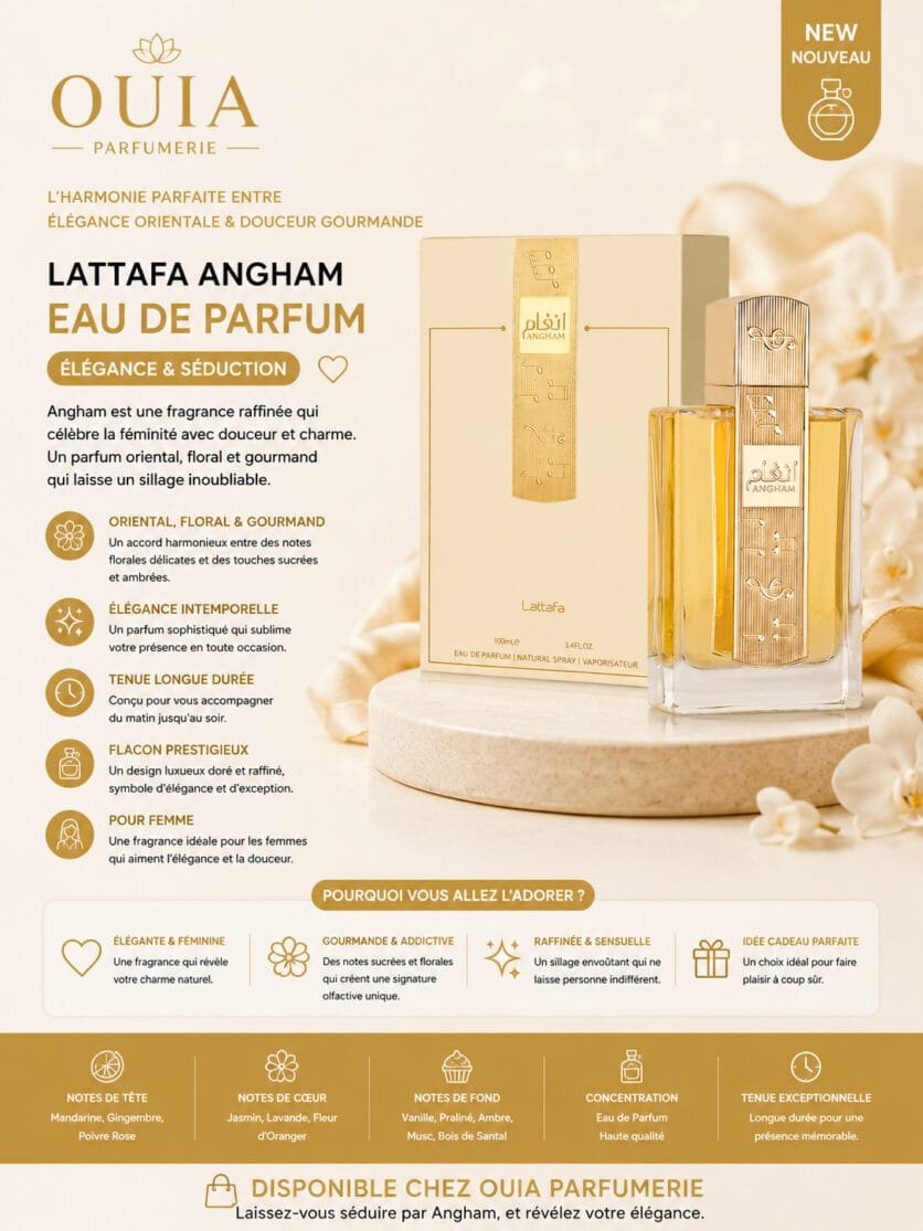 Lattafa Angham Eau de Parfum – Élégance Orientale et Douceur Gourmande 100 ml