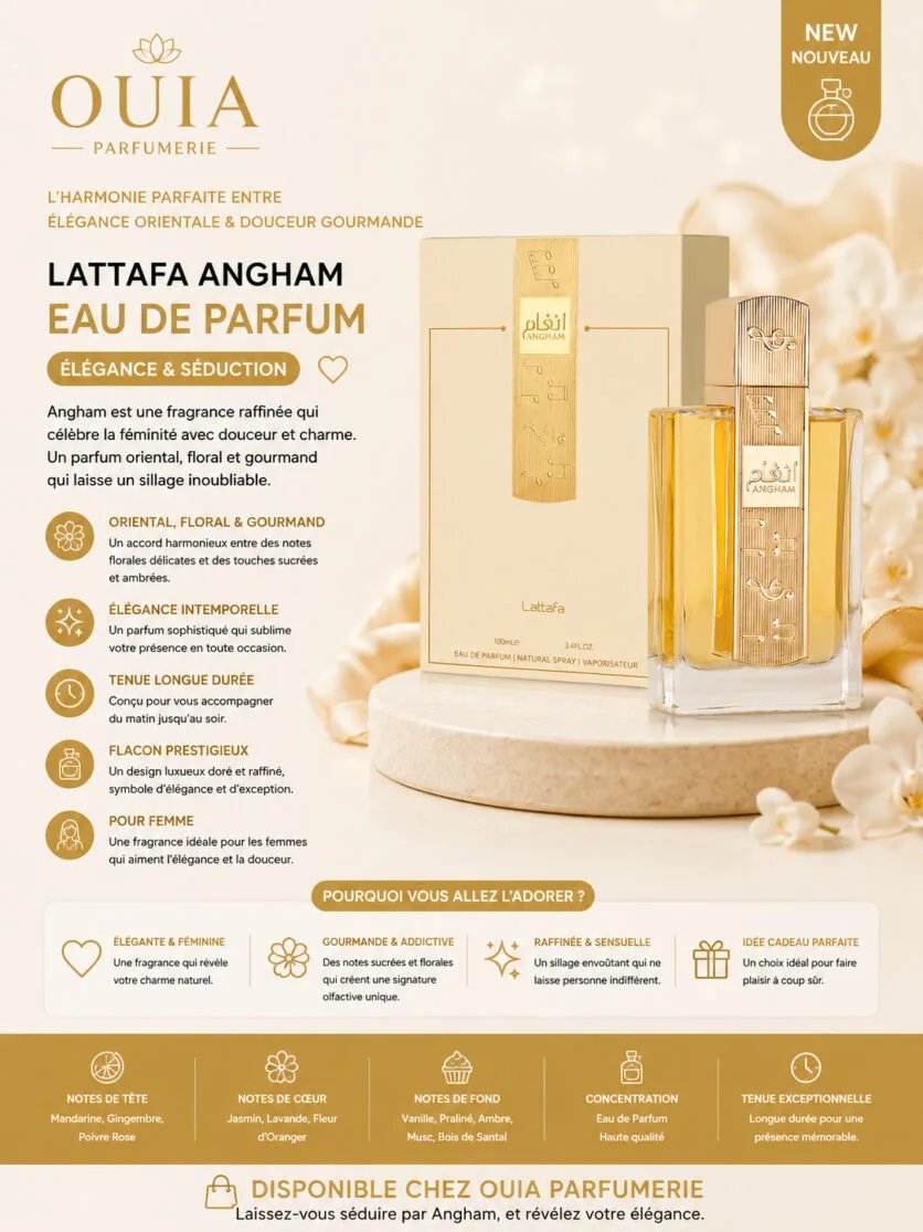 Lattafa Angham Eau de Parfum – Élégance Orientale et Douceur Gourmande 100 ml