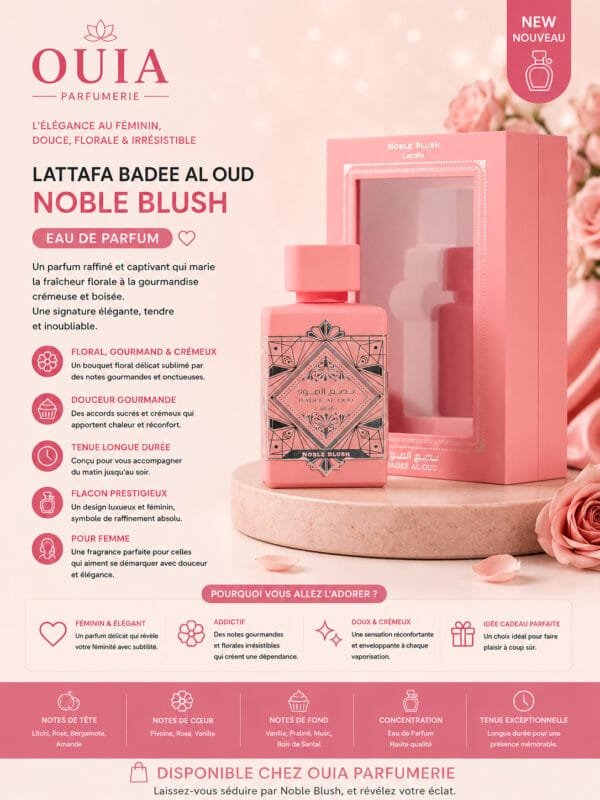 Lattafa Badee Al Oud Noble Blush Eau de Parfum – Parfum Floral Gourmand et Crémeux 100 ml