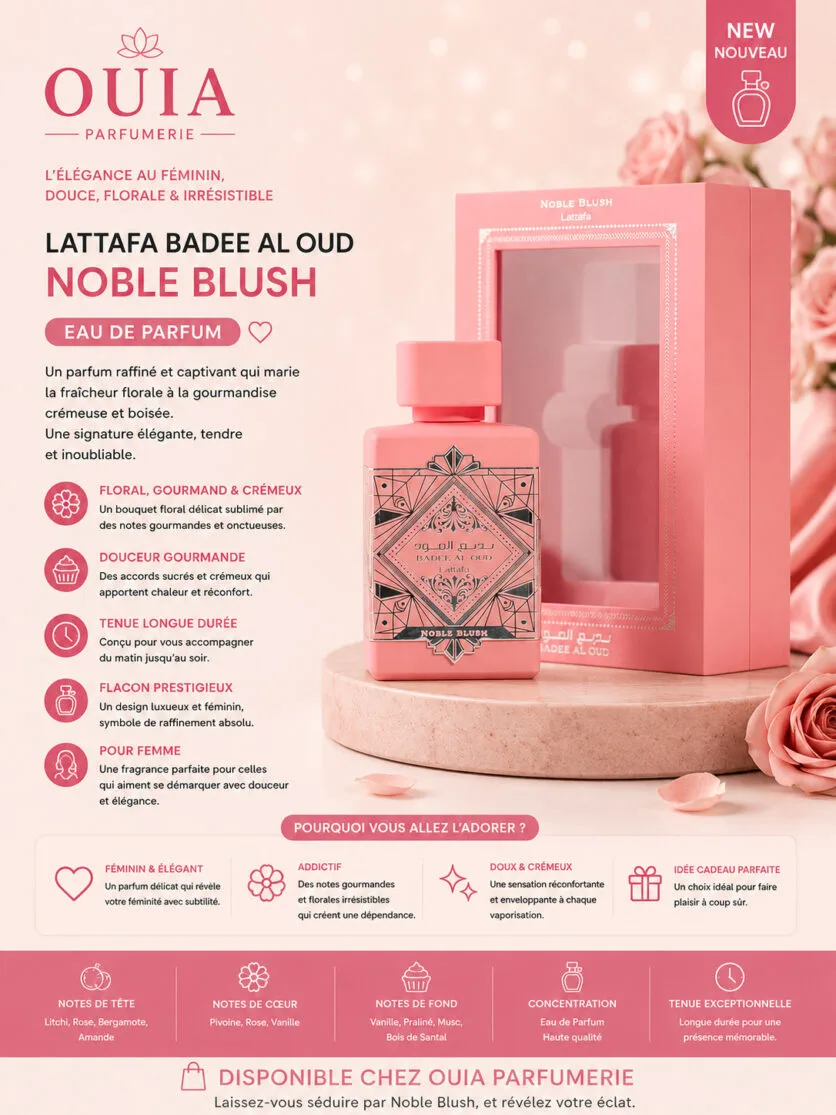 Lattafa Badee Al Oud Noble Blush Eau de Parfum – Parfum Floral Gourmand et Crémeux 100 ml