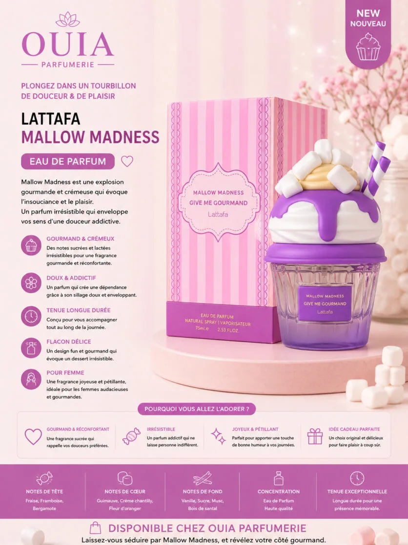 Lattafa Mallow Madness Eau de Parfum – Parfum Gourmand, Crémeux et Irrésistible 100 ml