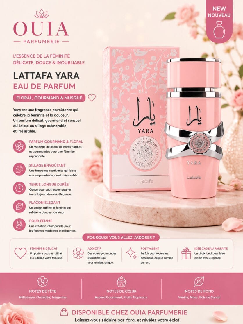 Lattafa Yara Eau de Parfum Femme – Parfum Gourmand, Floral et Musqué 100 ml