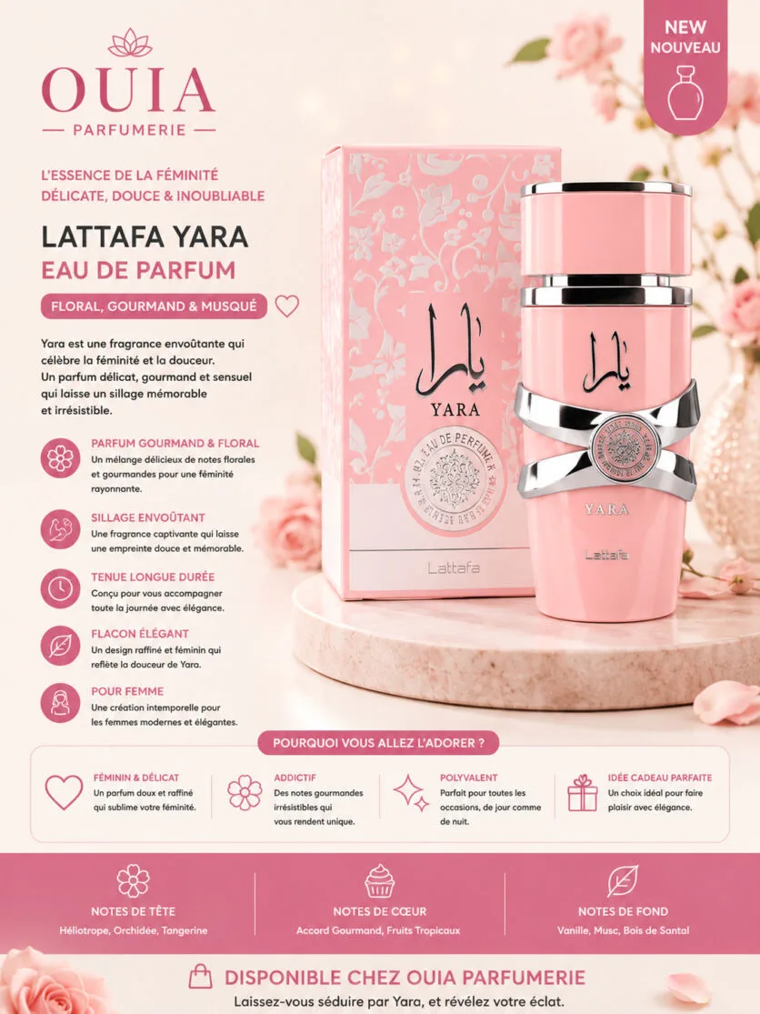 Lattafa Yara Eau de Parfum Femme – Parfum Gourmand, Floral et Musqué 100 ml