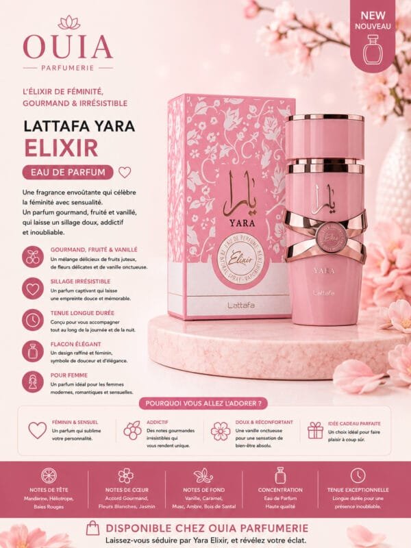 Lattafa Yara Elixir Eau de Parfum Femme – Parfum Gourmand, Fruité et Vanillé 100 ml