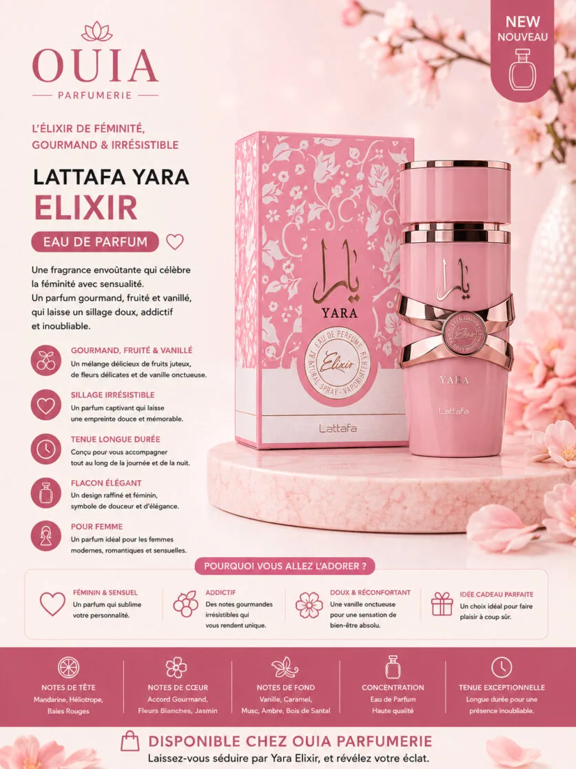 Lattafa Yara Elixir Eau de Parfum Femme – Parfum Gourmand, Fruité et Vanillé 100 ml