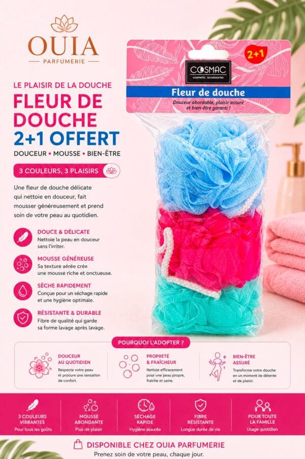 Lot de 3 Fleurs de Douche Cosmac – Éponges de Bain Douces, Exfoliantes et Moussantes