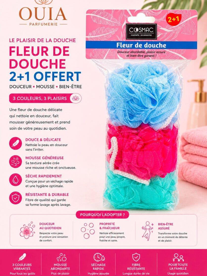 Lot de 3 Fleurs de Douche Cosmac – Éponges de Bain Douces, Exfoliantes et Moussantes