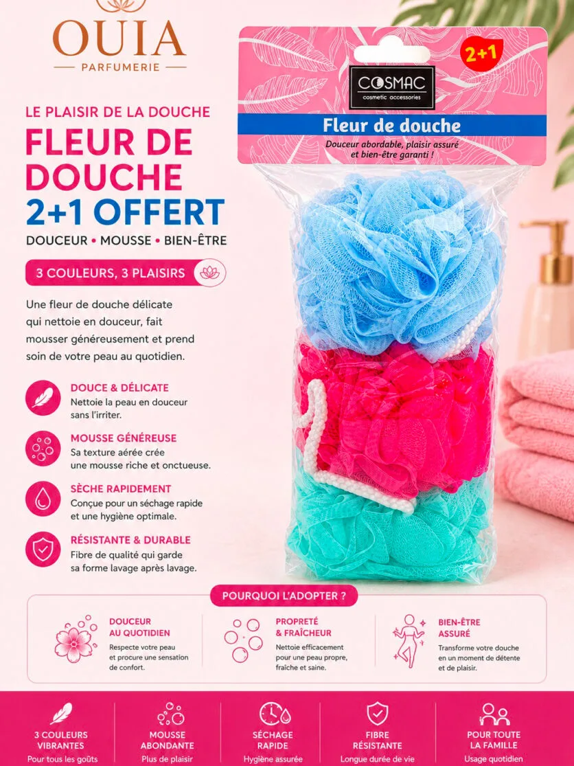 Lot de 3 Fleurs de Douche Cosmac – Éponges de Bain Douces, Exfoliantes et Moussantes
