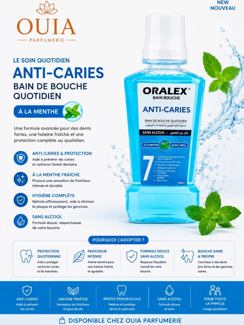 ORALEX Bain de Bouche 250 ml – Soin Gencive & Anti-Caries | Fleur de Cerisier ou Menthe Sans Alcool