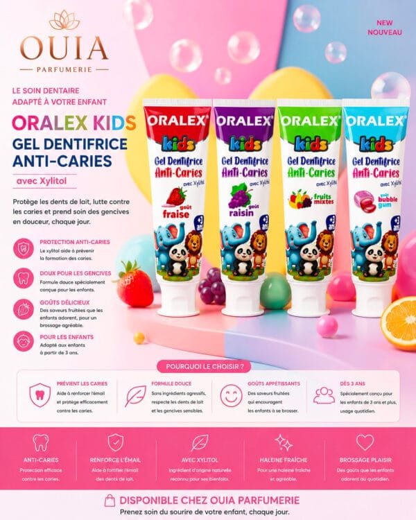 ORALEX Kids Gel Dentifrice Anti-Caries – Avec Xylitol dès 3 Ans | Fraise, Fruits Mixtes, Bubble Gum & Raisin