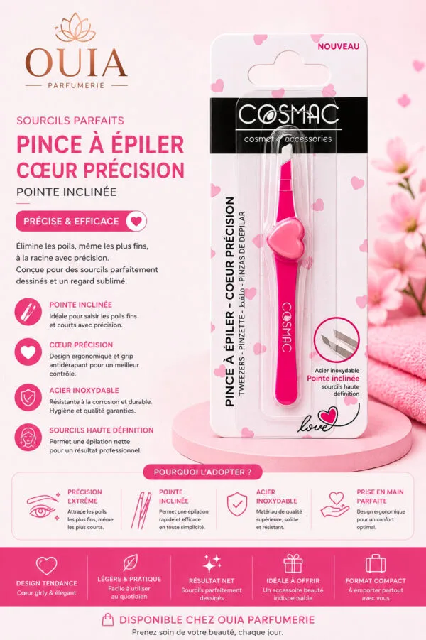 Pince à Épiler Cosmac Cœur – Précision Professionnelle en Acier Inoxydable