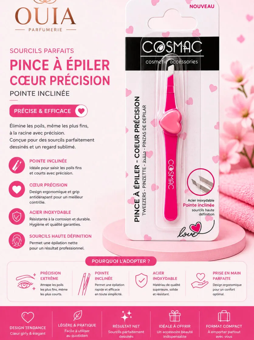 Pince à Épiler Cosmac Cœur – Précision Professionnelle en Acier Inoxydable