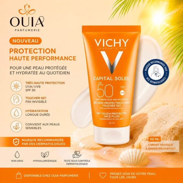 Vichy Capital Soleil Crème Onctueuse SPF 50+ – Haute Protection Solaire pour Peaux Sèches et Sensibles